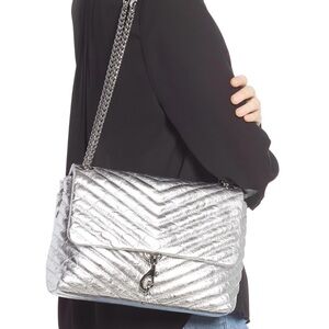 Rebecca Minkoff Silver Quilted Shoulder Bag with Chain Strap